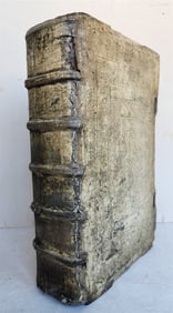 1586 DISPUTATIONES AGAINST HERETICS ROBERTI BELLARMINI ANTIQUE PIGSKIN FOLIO V.1