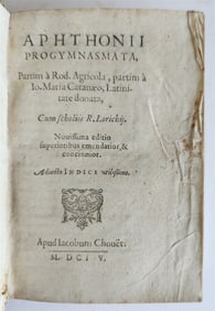 1604 PROGYMNASMATA BY APHTHONIUS OF ANTIOCH VELLUM BINDING ANTIQUE
