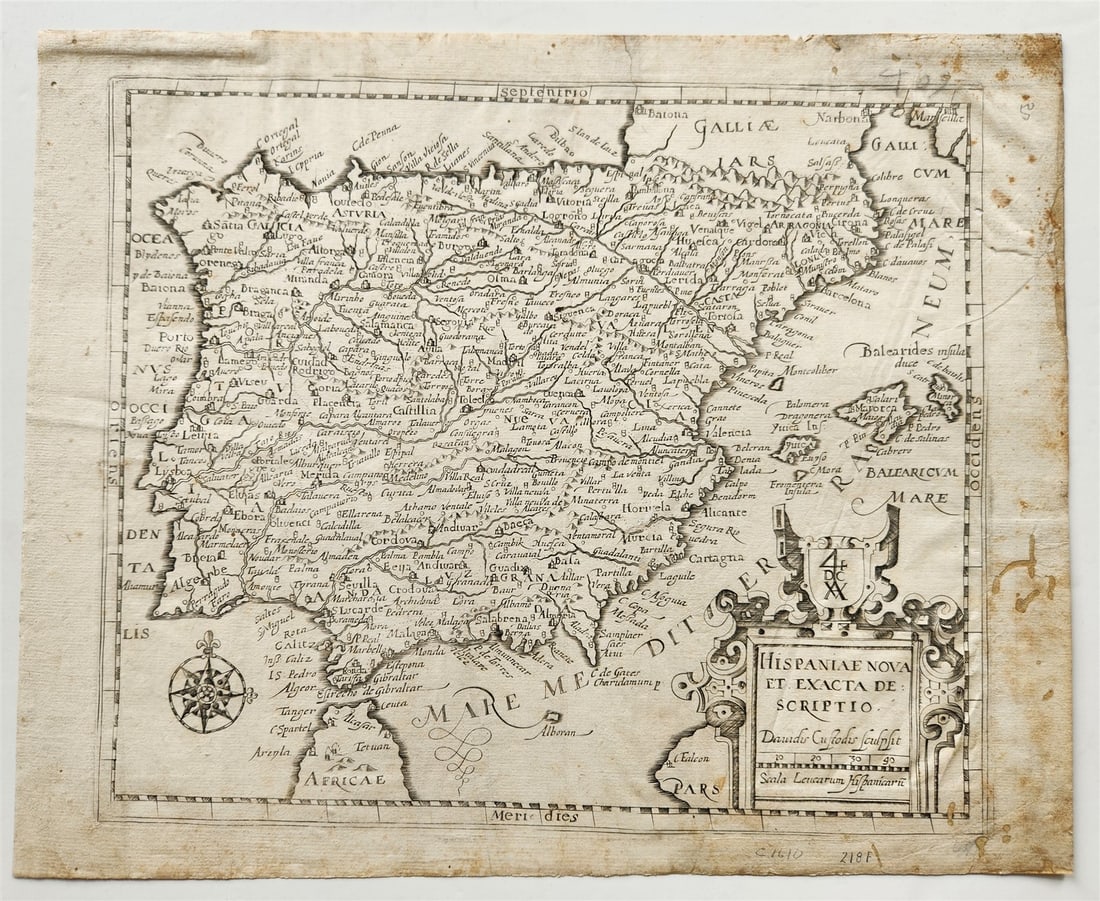 1627 MAP OF SPAIN & PORTUGAL ANTIQUE HISPANIAE NOVA ET EXACTA DESCRIPTIO (1 of 5)