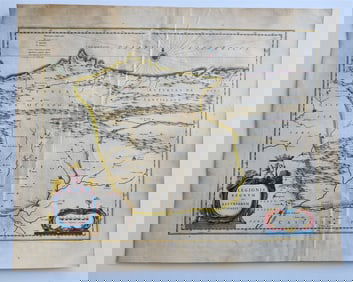 1640 ASTURIAS SPAIN MAP BY WILLEM BLAEU ANTIQUE AUTHENTIC HAND COLORED