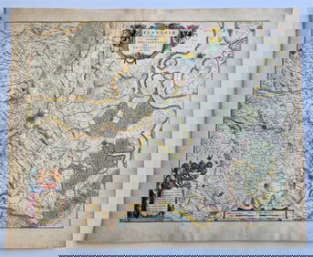 1640 BELGIUM GHENT MAP BY WILLEM BLAEU ANTIQUE AUTHENTIC HAND COLORED
