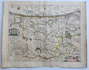 1640 DUCHY OF FLANDERS BELGIUM MAP BY WILLEM BLAEU ANTIQUE AUTHENTIC HANDCOLORED