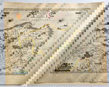 1640 MAP OF BOULOGNE & GUINES FRANCE WILLEM BLAEU ANTIQUE AUTHENTIC HAND COLORED