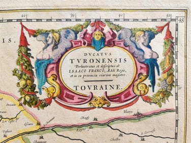 1640 MAP OF FRANCE TOURAINE BY WILLEM BLAEU ANTIQUE AUTHENTIC HAND COLORED