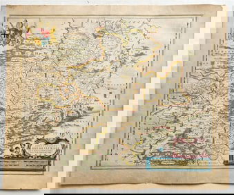 1640 MAP OF GERMANY HILDESHEIM BY WILLEM BLAEU ANTIQUE AUTHENTIC HAND COLORED