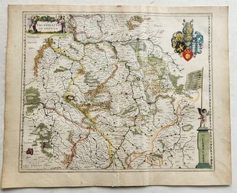 1640 MAP OF GERMANY RHINE RIVER BY WILLEM BLAEU ANTIQUE AUTHENTIC HAND COLORED