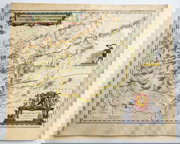 1640 MAP OF NAMUR BELGIUM BY WILLEM BLAEU ANTIQUE AUTHENTIC HAND COLORED