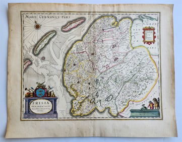1640 WEST FRISIA NETHERLANDS MAP BY WILLEM BLAEU ANTIQUE AUTHENTIC HAND COLORED