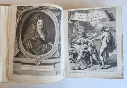 1693 ITALIAN GERMAN DICTIONARY BY M. CRAMER ANTIQUE VELLUM BOUND