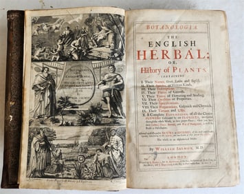 1710 BOTANOLOGIA ENGLISH HERBAL ANTIQUE ILLUSTRATED MASSIVE FOLIO