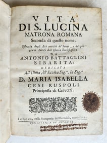 1717 VITA DI S.LUCINA MATRONA ROMANA ANTIQUE VELLUM