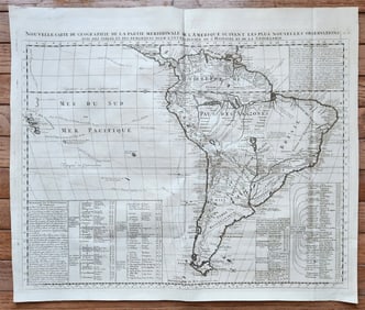 1730S MAP OF SOUTH AMERICA ANTIQUE 21 BY 24.5"