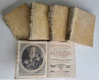 1732 MATHEMATICS 5 VELLUM VOLS ANTIQUE MECHANICS OPTICS ASTRONOMY ARCHITECTURE