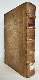 1735 BIBLE IN GERMAN & LATIN ANTIQUE HAND TOOLED PIGSKIN BOUND FOLIO