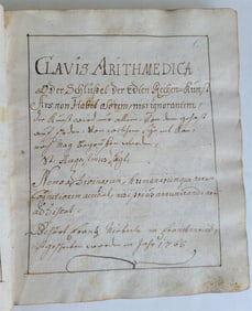 1765 MATHEMATICS GERMAN MANUSCRIPT CLAVIS ARITHMETICA ANTIQUE HAND WRITTEN