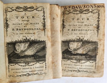 1780 A TOUR TO SICILY & MALTA BY P. BRYDONE ANTIQUE 2 VOLUMES