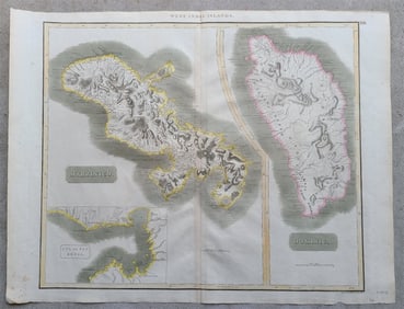 1814 MAP OF WEST INDIA ISLANDS CARRIBEAN MARTINICO & DOMINICA ANTIQUE 21 X 28"