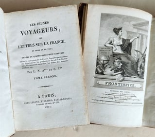 1821 LES JEUNES VOYAGEURS OR LETTRES SUR LA FRANCE ANTIQUE ILLUSTRATED 2 VOLUMES