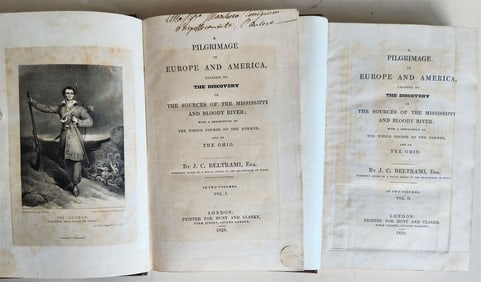 1828 PILGRIMAGE IN EUROPE & AMERICA MISSISSIPPI OHIO ANTIQUE 2 VOLS BY BELTRAMI