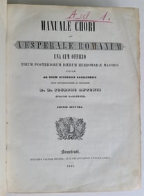 1842 MANUALE CHORI SEU VESPERALE ROMANUM ANTIQUE FOLIO