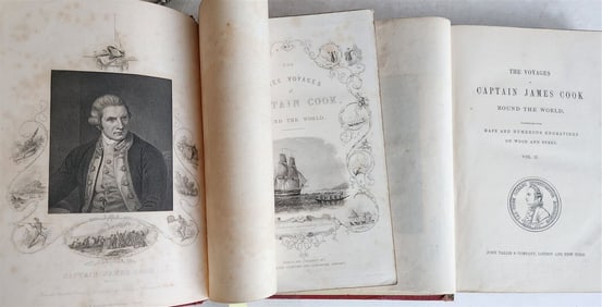 1860 VOYAGES OF CAPTAIN COOK ROUND THE WORLD 2 VOLS ILLUSTRATED ANTIQUE ENGLISH