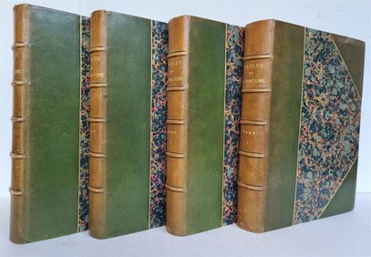 1886-87 FABLES DE LA FONTAINE ILLUSTRATED 4 FOLIO VOLUMES ANTIQUE IN FRENCH