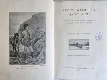 1893 ALONE WITH HAIRY AINU CRUISE TO KURILE ISLANDS ANTIQUE ILLUSTRATED JAPAN