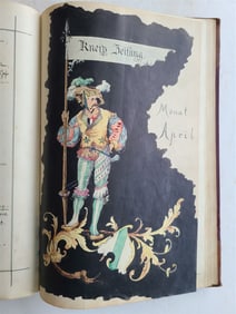1896 GERMAN MANUSCRIPT ARTISTS ALBUM W/ HAND DRAWINGS & WATERCOLORS ANTIQUE