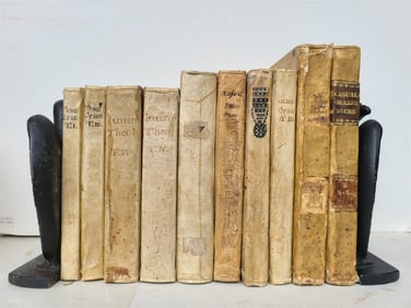 18TH CENTURY BINDINGS - LOT OF 10 VELLUM BOUND BOOKS ANTIQUE