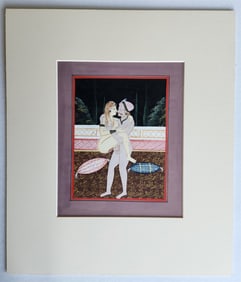 KAMA SUTRA INDIAN INK & WATERCOLOR DRAWING VINTAGE MATTED