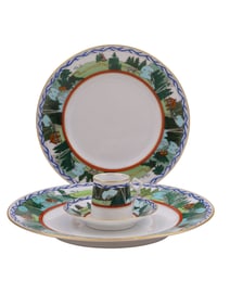 TWO RUSSIAN PORCELAIN PLATES, CUP W/ SAUCER, 1900