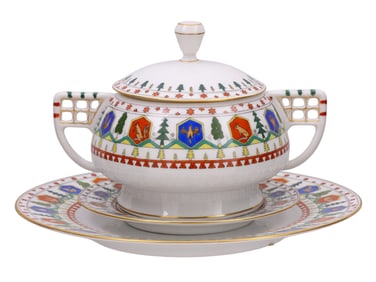 THREE-PIECE RUSSIAN KORNILOV PORCELAIN SET, 1900S