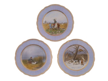 THREE RUSSIAN PORCELAIN PLATES, KORNILOV, C. 1900