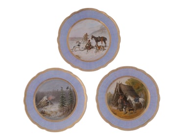 THREE RUSSIAN PORCELAIN PLATES, KORNILOV, C. 1900