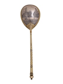 LARGE RUSSIAN SILVER-GILT AND NIELLO SPOON, 1895