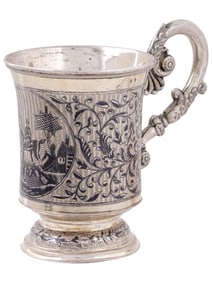 RUSSIAN SILVER AND NIELLO CHOCOLATE CUP,  1889