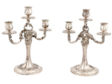 PAIR OF RUSSIAN SILVER CANDELABRAS, N&P, 1860