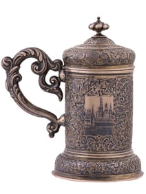 RUSSIAN ENGRAVED SILVER NIELLO TANKARD, 1850