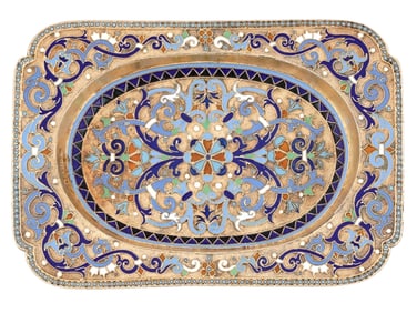 RUSSIAN SILVER-GILT AND ENAMEL TRAY, MOSCOW, 1889