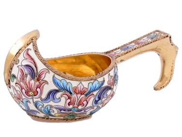 RUSSIAN SILVER-GILT AND ENAMEL KOVSH, 1899-1908