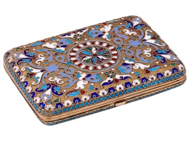 RUSSIAN SILVER ENAMEL CIGARETTE CASE, 1899-1908