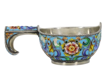 RUSSIAN SILVER ENAMEL KOVSH F. RUCKERT, 1899-1908
