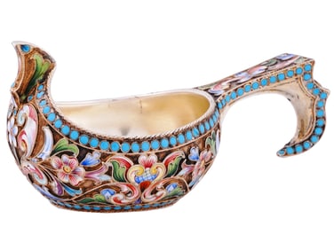 RUSSIAN SILVER-GILT AND ENAMEL KOVSH, 1899-1908