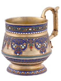 RUSSIAN ENAMEL TEA GLASS HOLDER, TIFFANY, 1887