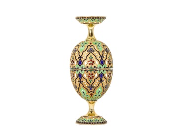 RUSSIAN SILVER-GILT AND ENAMEL EGG, 1908-17