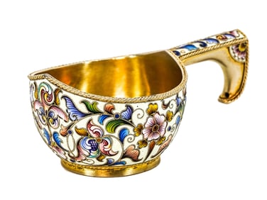 RUSSIAN SILVER ENAMEL KOVSH, RUCKERT?, 1899-1908