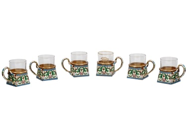 SIX RUSSIAN SILVER AND ENAMEL CUPS, 1899-1908