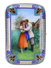 RUSSIAN SILVER AND ENAMEL CIGARETTE CASE, 1882