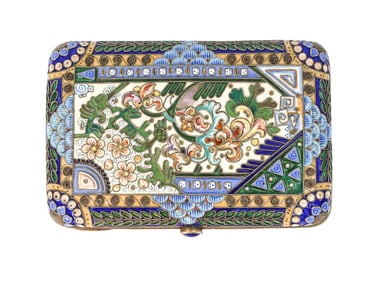 RUSSIAN SILVER ENAMEL CIGARETTE CASE, 1908-1917