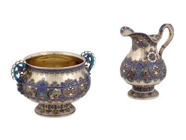 RUSSIAN SILVER ENAMEL SET, MADE FOR TIFFANY, 1887